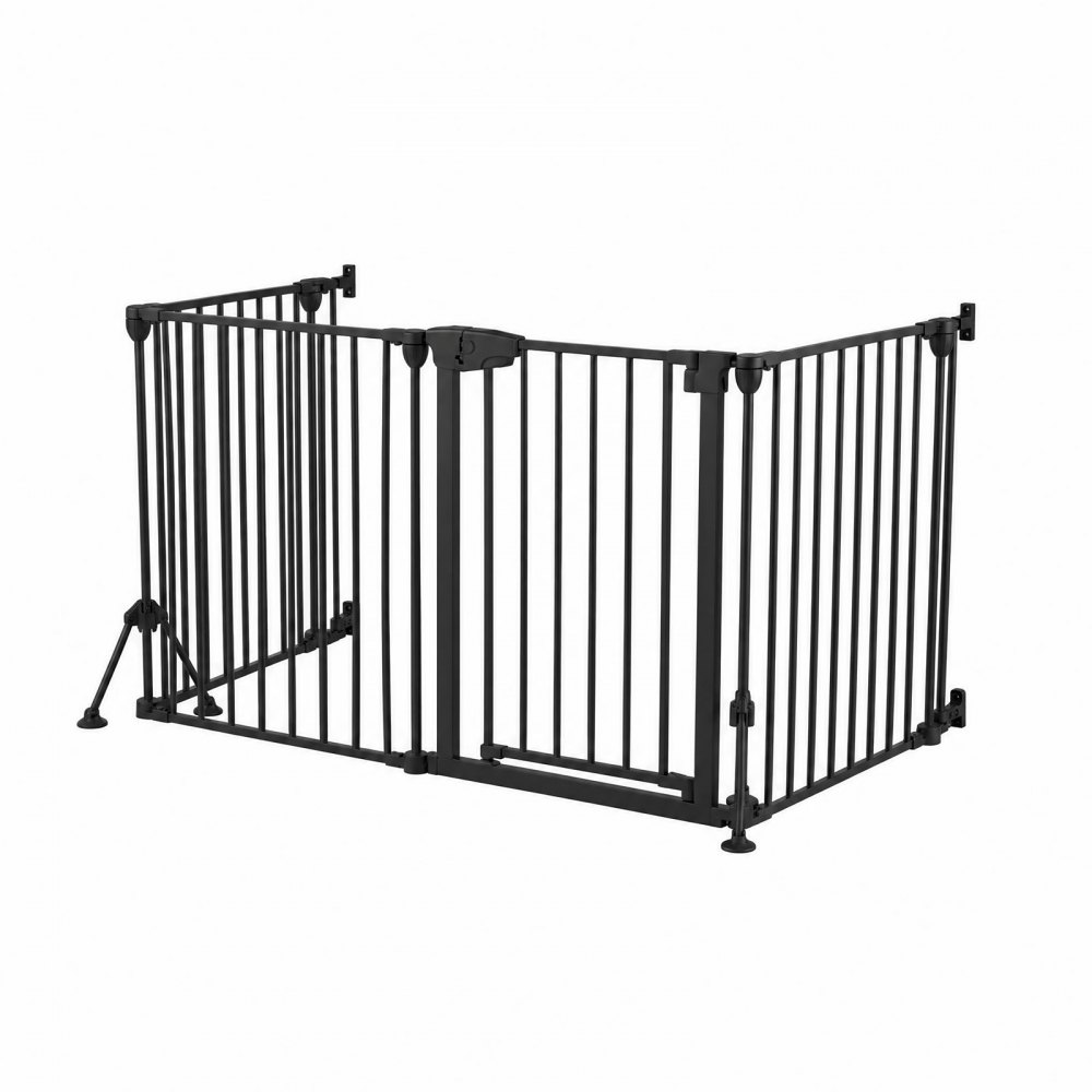 VEVOR Freestanding Dog Gate 753 mm Tall 4-Panel Foldable Metal Gate Black, For Stairs Doorways, Dual-Triangle Support, Sturdy Metal Construction, Freestanding or Wall Mount, Flexible Shapes, Easy Fit