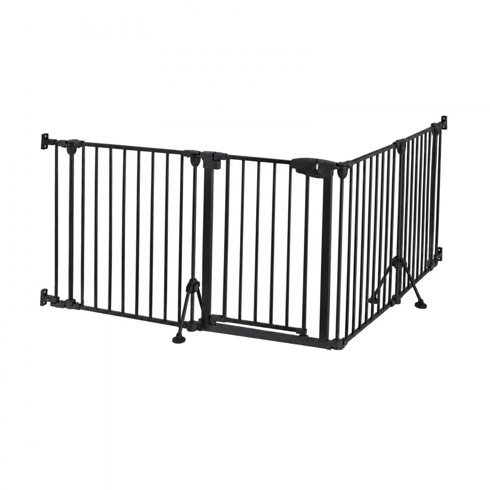 VEVOR Freestanding Dog Gate 753 mm Tall 4-Panel Foldable Metal Gate Black, For Stairs Doorways, Dual-Triangle Support, Sturdy Metal Construction, Freestanding or Wall Mount, Flexible Shapes, Easy Fit
