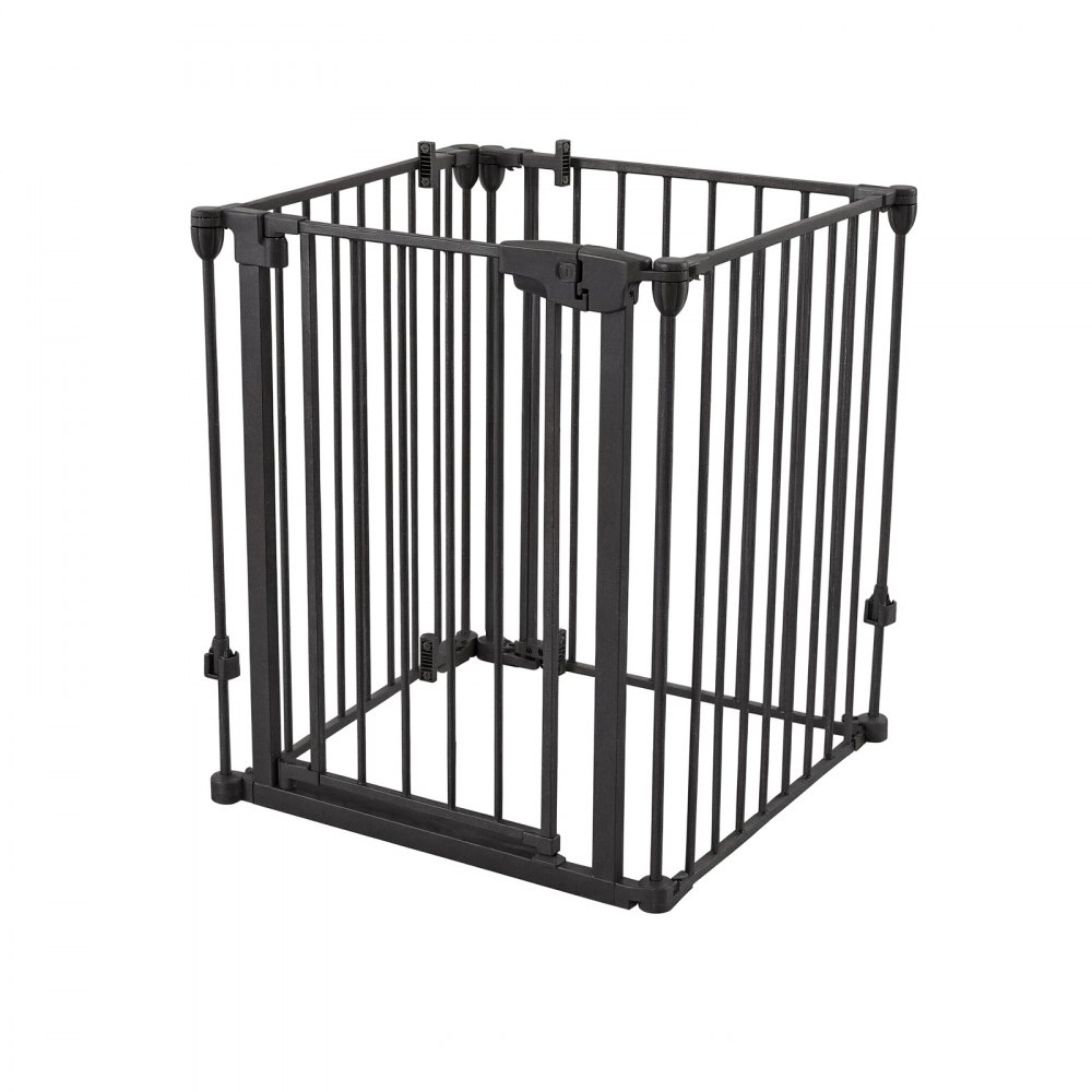 VEVOR Freestanding Dog Gate 753 mm Tall 4-Panel Foldable Metal Gate Black, For Stairs Doorways, Dual-Triangle Support, Sturdy Metal Construction, Freestanding or Wall Mount, Flexible Shapes, Easy Fit