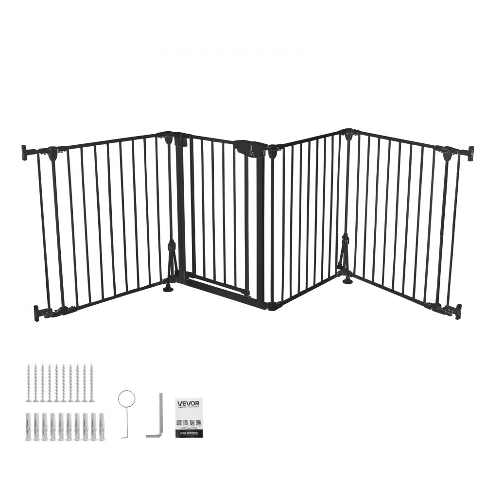 VEVOR Freestanding Dog Gate 753 mm Tall 4-Panel Foldable Metal Gate Black, For Stairs Doorways, Dual-Triangle Support, Sturdy Metal Construction, Freestanding or Wall Mount, Flexible Shapes, Easy Fit
