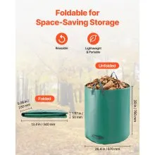 3-Pack 72 Gallon Reusable Yard Waste Bag Garden Leaf Trash Container Lawn Garden