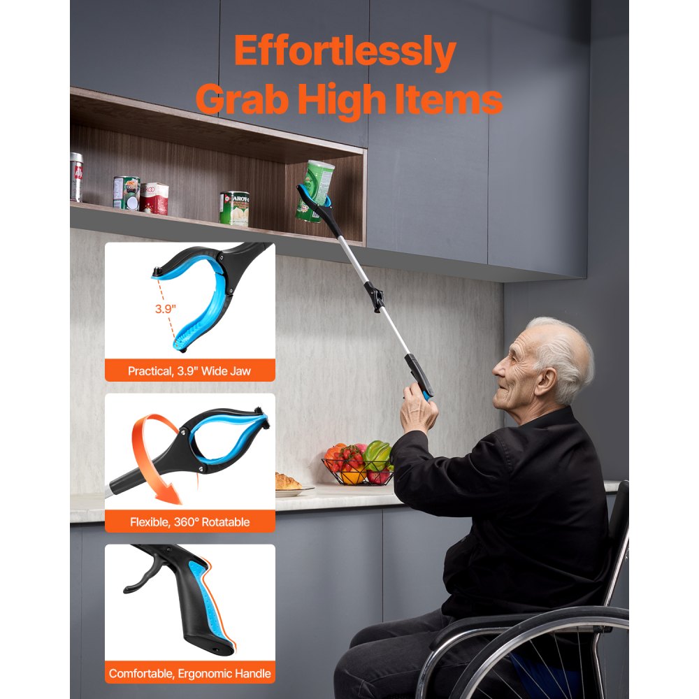 VEVOR Grabber Reacher Tool, 2-Pack 34" Foldable Reacher Grabber Pickup Tool with 360° Rotating Wide Jaw and Dual-Sided Magnet, Lightweight Grabber Reacher Tool for Seniors, Trash Picker Upper Grabber