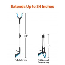 34" Grabber Reacher Tool, 2-Pack Foldable Reacher Grabber Pickup Tool with 360° Rotating Jaw & Magnets, Grabber Tool Heavy Duty