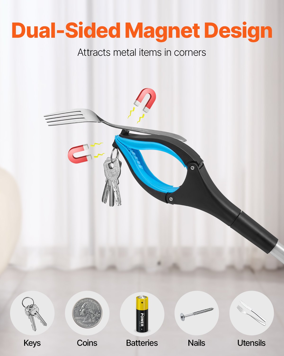 VEVOR Grabber Reacher Tool, 2-Pack 34" Foldable Reacher Grabber Pickup Tool with 360° Rotating Wide Jaw and Dual-Sided Magnet, Lightweight Grabber Reacher Tool for Seniors, Trash Picker Upper Grabber