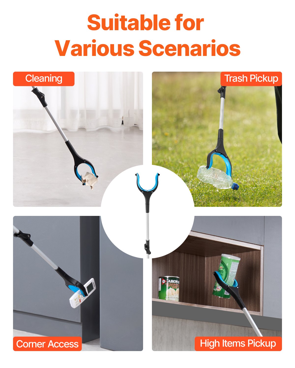 VEVOR Grabber Reacher Tool, 2-Pack 34" Foldable Reacher Grabber Pickup Tool with 360° Rotating Wide Jaw and Dual-Sided Magnet, Lightweight Grabber Reacher Tool for Seniors, Trash Picker Upper Grabber