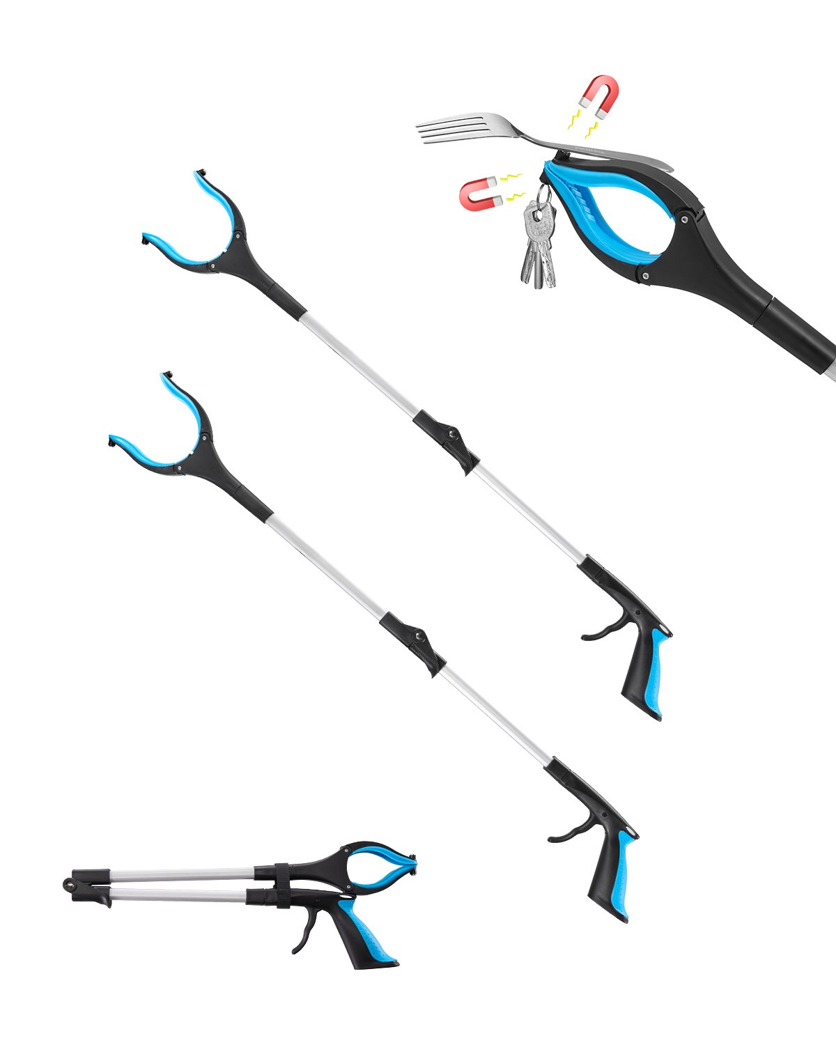 VEVOR Grabber Reacher Tool, 2-Pack 34" Foldable Reacher Grabber Pickup Tool with 360° Rotating Wide Jaw and Dual-Sided Magnet, Lightweight Grabber Reacher Tool for Seniors, Trash Picker Upper Grabber