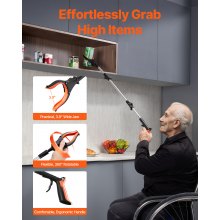 VEVOR Grabber Reacher Tool, 43" Foldable Reacher Grabber Pickup Tool with 360° Rotating Jaw, Magnet and LED Light, Lightweight Grabber Reacher Tool for Seniors, Extra Long Trash Picker Upper Grabber