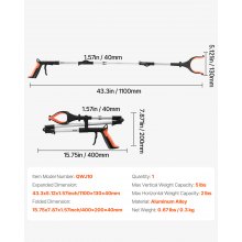 VEVOR Grabber Reacher Tool, 43" Foldable Reacher Grabber Pickup Tool with 360° Rotating Jaw, Magnet and LED Light, Lightweight Grabber Reacher Tool for Seniors, Extra Long Trash Picker Upper Grabber