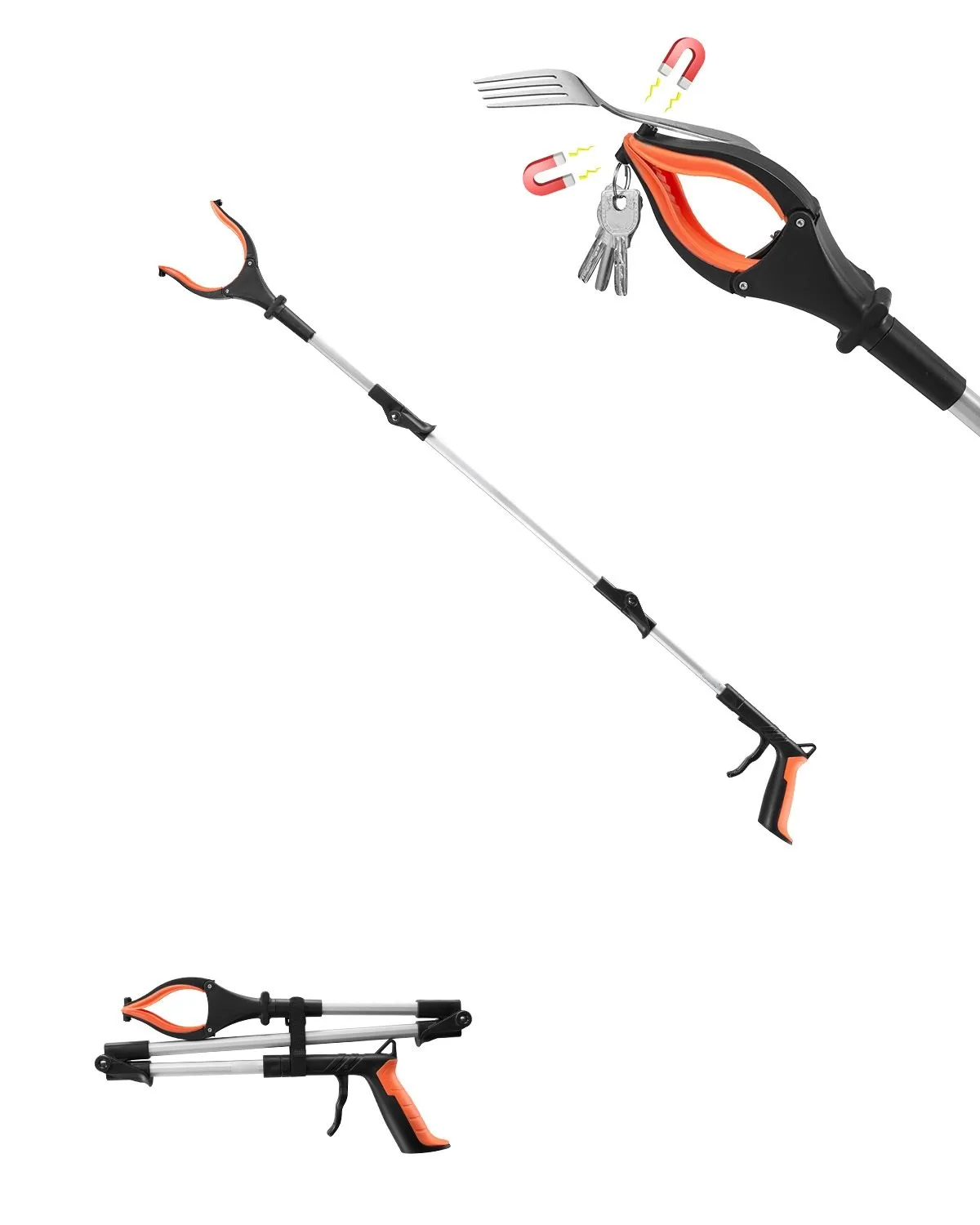 VEVOR Grabber Reacher Tool, 43" Foldable Reacher Grabber Pickup Tool with 360° Rotating Jaw, Magnet and LED Light, Lightweight Grabber Reacher Tool for Seniors, Extra Long Trash Picker Upper Grabber