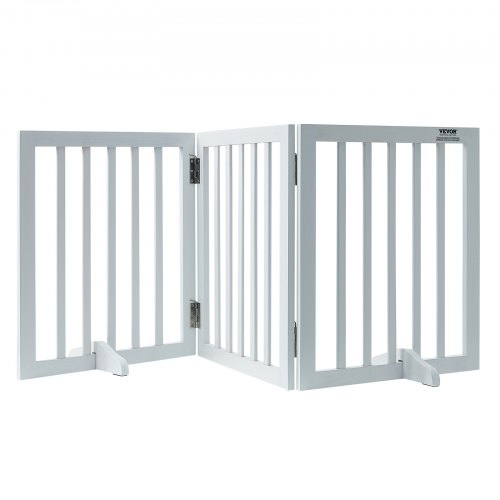 VEVOR Free Standing Dog Gate, 24" H x 60" W Freestanding Pet Gate, 3 Panels Foldable Dog Gate for Wide and Narrow Passageways, Expandable Dog Barrier with Silent Foot Support for Indoor, White