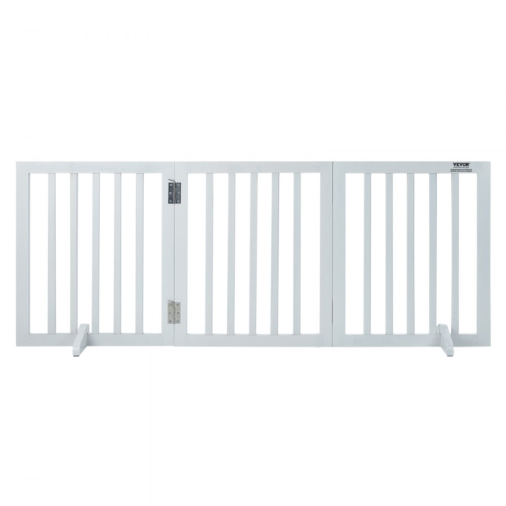 VEVOR Free Standing Dog Gate, 24" H x 60" W Freestanding Pet Gate, 3 Panels Foldable Dog Gate for Wide and Narrow Passageways, Expandable Dog Barrier with Silent Foot Support for Indoor, White