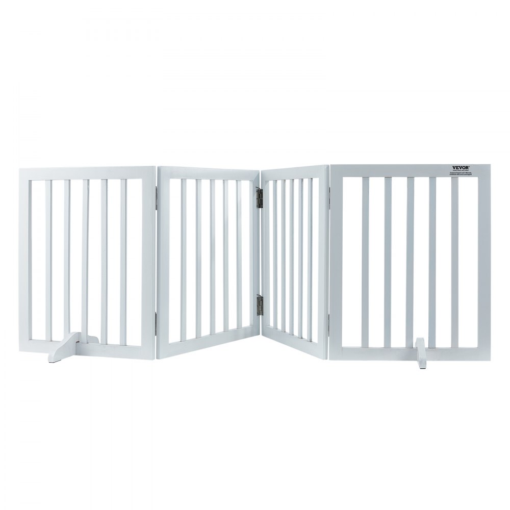 VEVOR Free Standing Dog Gate, 24" H x 80.3" W Freestanding Pet Gate, 4 Panels Foldable Dog Gate for Wide and Narrow Passageways, Expandable Dog Barrier with Silent Foot Support for Indoor, White