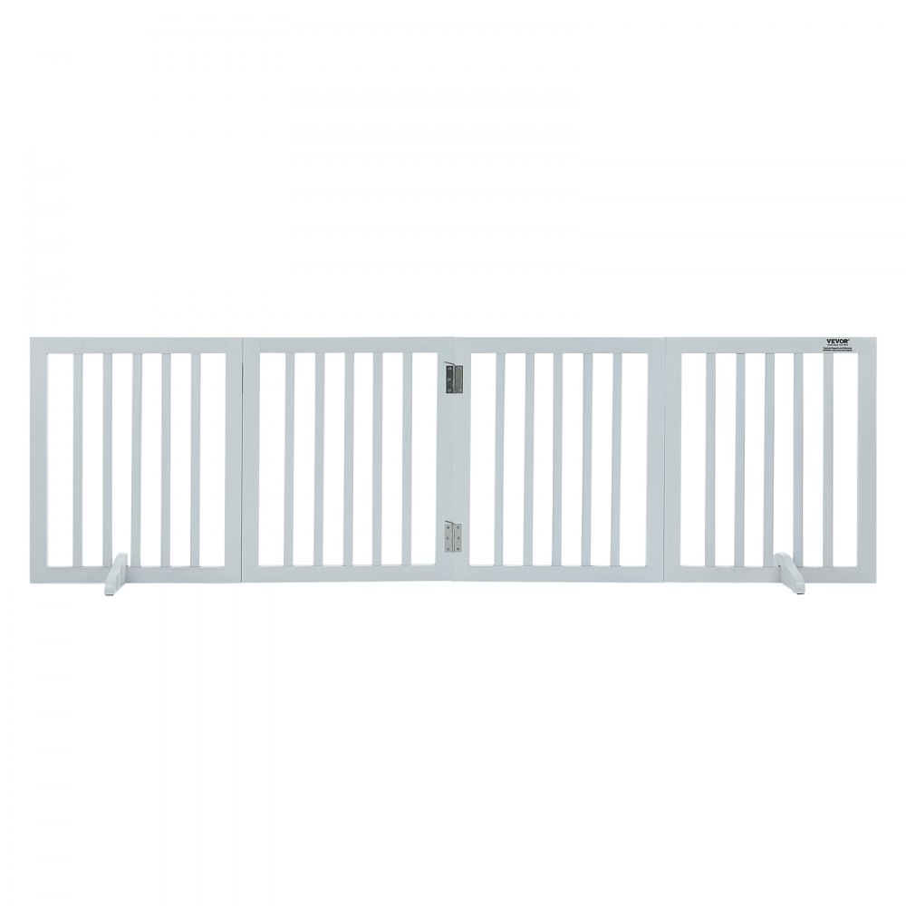 VEVOR Freestanding Pet Barrier, 24" Height x 80.3" Width, 4-Panel Folding Dog Gate for Various Openings, Expandable and Quiet Foot-Supported Indoor Dog Fence, White