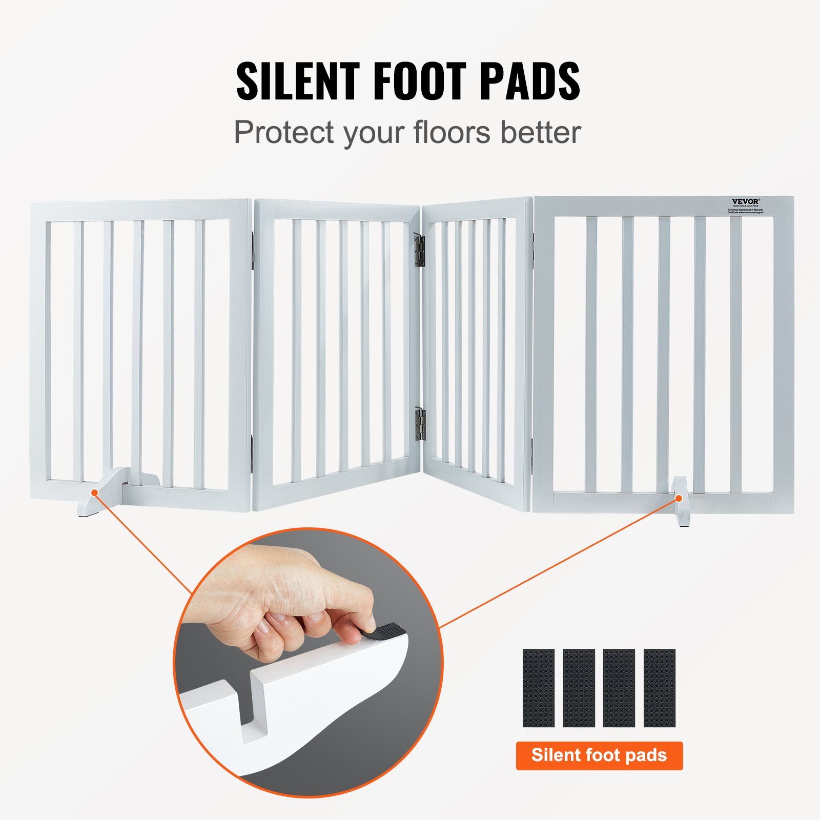 VEVOR Freestanding Pet Barrier, 24" Height x 80.3" Width, 4-Panel Folding Dog Gate for Various Openings, Expandable and Quiet Foot-Supported Indoor Dog Fence, White