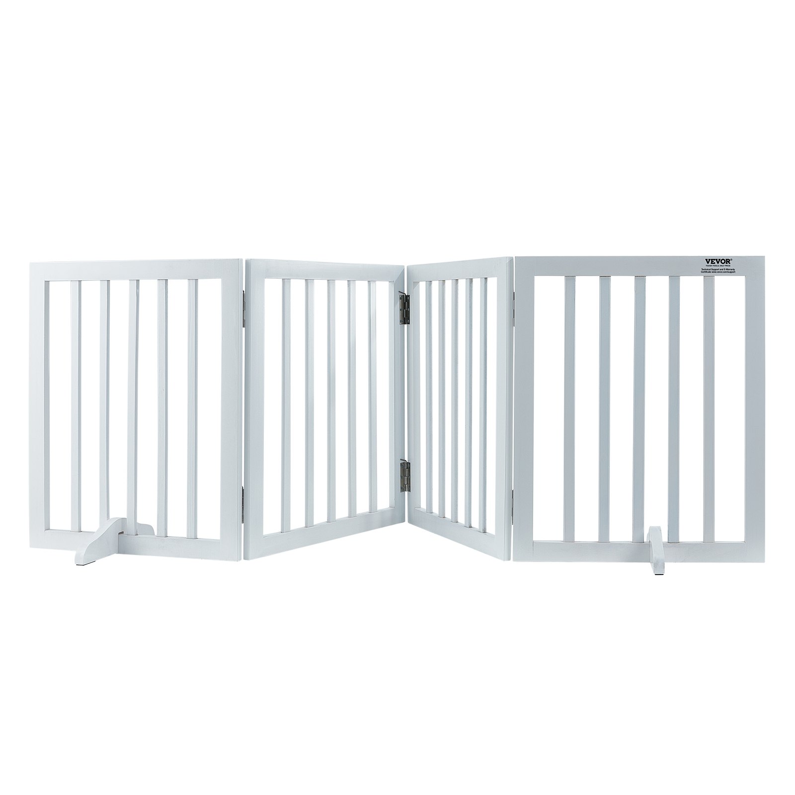 VEVOR Freestanding Pet Barrier, 24" Height x 80.3" Width, 4-Panel Folding Dog Gate for Various Openings, Expandable and Quiet Foot-Supported Indoor Dog Fence, White