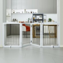 VEVOR Free Standing Dog Gate, 32" H x 96.5" W Freestanding Pet Gate, 4 Panels Foldable Dog Gate for Wide and Narrow Passageways, Expandable Dog Barrier with Silent Foot Support for Indoor, White