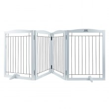 VEVOR Free Standing Dog Gate, 32" H x 96.5" W Freestanding Pet Gate, 4 Panels Foldable Dog Gate for Wide and Narrow Passageways, Expandable Dog Barrier with Silent Foot Support for Indoor, White