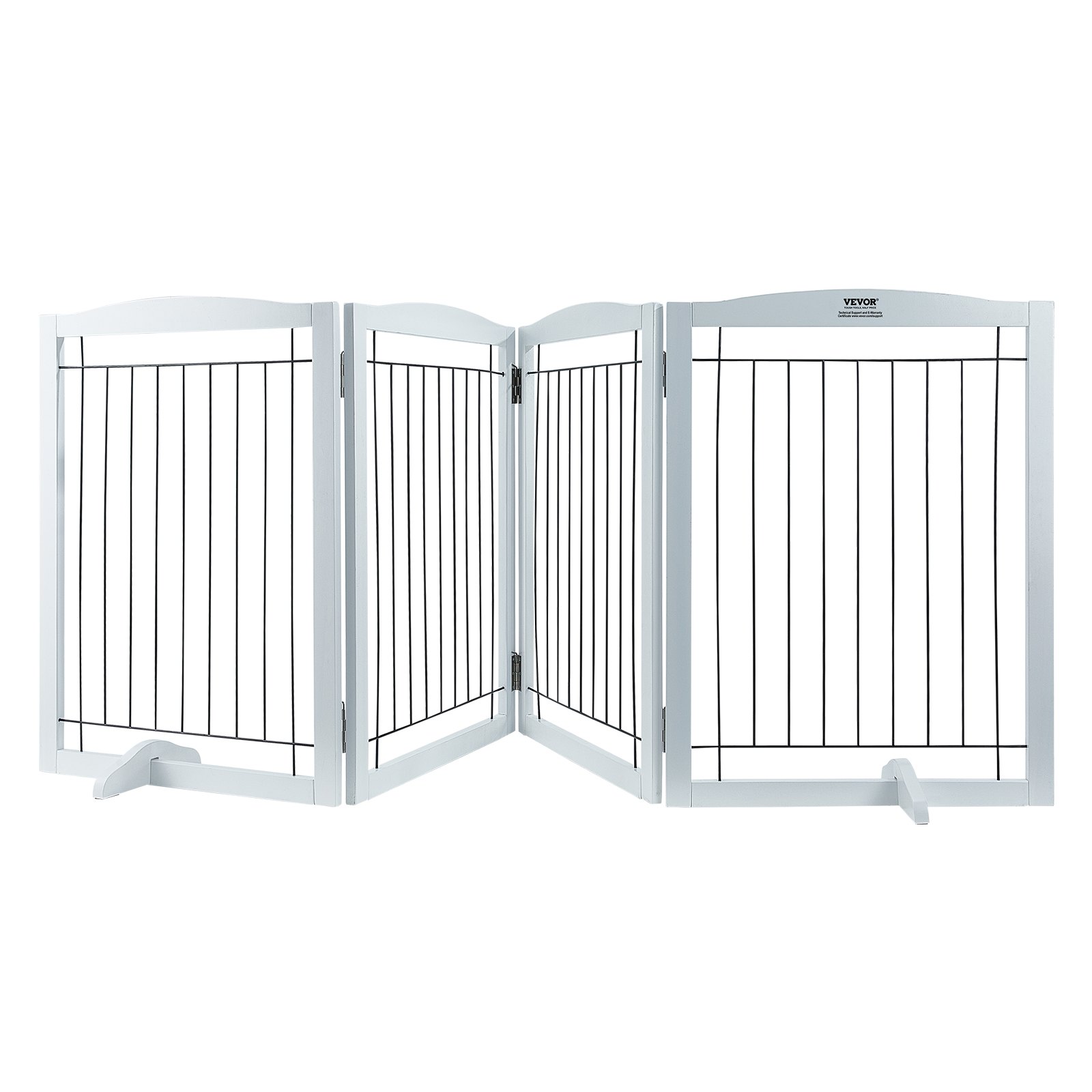 VEVOR Free Standing Dog Gate, 32" H x 96.5" W Freestanding Pet Gate, 4 Panels Foldable Dog Gate for Wide and Narrow Passageways, Expandable Dog Barrier with Silent Foot Support for Indoor, White