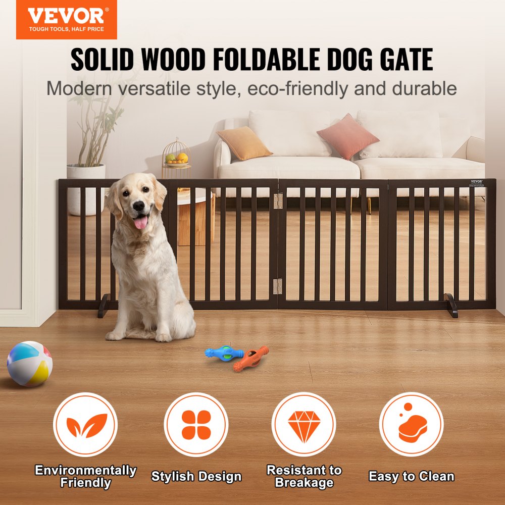 VEVOR VEVOR Puerta independiente para perros, 24.0 in de alto x 80.3 in de  ancho, puerta independiente para mascotas, 4 paneles plegable para pasillos  anchos y estrechos, barrera extensible para perros con