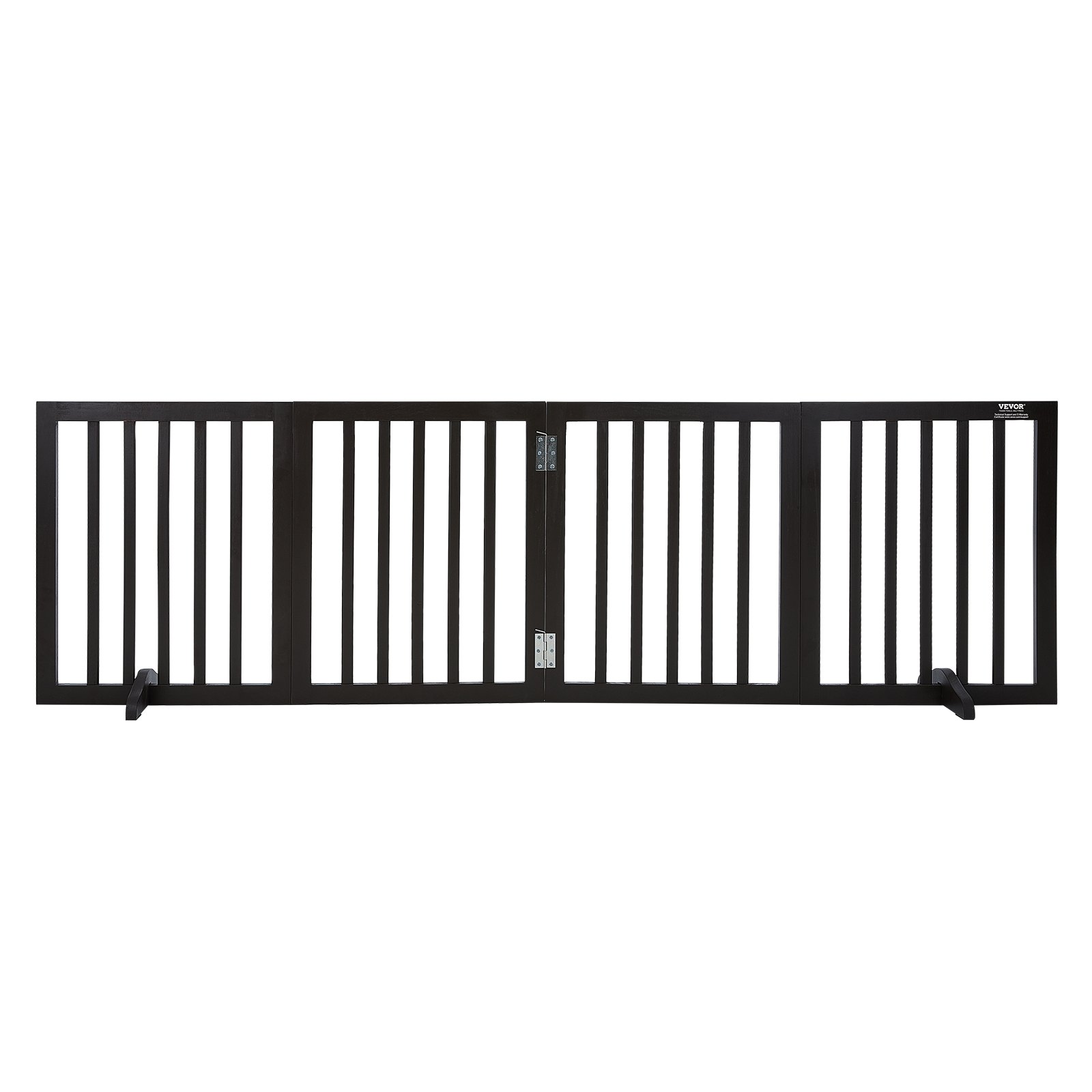 VEVOR Indoor Pet Barrier, 24" Height x 80.3" Width, 4-Panel Folding Gate for Pets, Adjustable and Versatile Dog Fence for Both Wide and Slim Openings, Quiet Foot Pads, in Brown