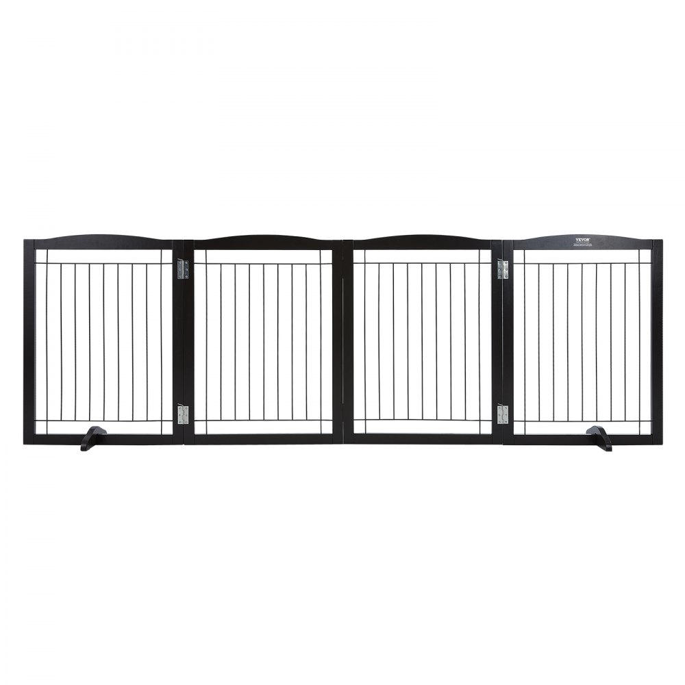 VEVOR Free Standing Dog Gate, 32" H x 96.5" W Freestanding Pet Gate, 4 Panels Foldable Dog Gate for Wide and Narrow Passageways, Expandable Dog Barrier with Silent Foot Support for Indoor, Brown