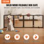 VEVOR Free Standing Dog Gate, 32" H x 96.5" W Freestanding Pet Gate, 4 Panels Foldable Dog Gate for Wide and Narrow Passageways, Expandable Dog Barrier with Silent Foot Support for Indoor, Brown