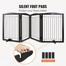 VEVOR Free Standing Dog Gate, 32" H x 96.5" W Freestanding Pet Gate, 4 Panels Foldable Dog Gate for Wide and Narrow Passageways, Expandable Dog Barrier with Silent Foot Support for Indoor, Brown