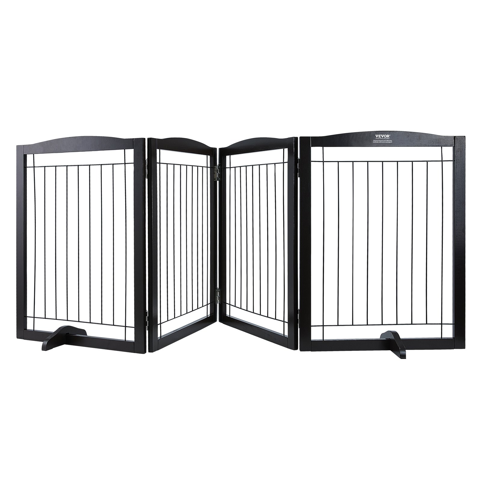 VEVOR Free Standing Dog Gate, 32" H x 96.5" W Freestanding Pet Gate, 4 Panels Foldable Dog Gate for Wide and Narrow Passageways, Expandable Dog Barrier with Silent Foot Support for Indoor, Brown