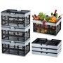 VEVOR Collapsible Shopping Basket, 3 Pack, 25L Plastic Foldable Storage Crate with Handle, Grocery Fruit Vegetable Shopping Basket Folding Storage Container for Supermarket Retail Shopping, Black
