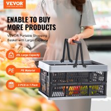 VEVOR Foldable Shopping Basket Portable Grocery Basket 3PCS 25L with Handle