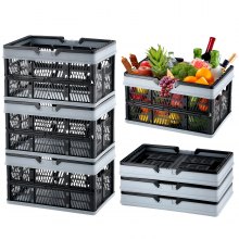 VEVOR Collapsible Shopping Basket, 3 Pack, 25L Plastic Foldable Storage Crate with Handle, Grocery Fruit Vegetable Shopping Basket Folding Storage Container for Supermarket Retail Shopping, Black