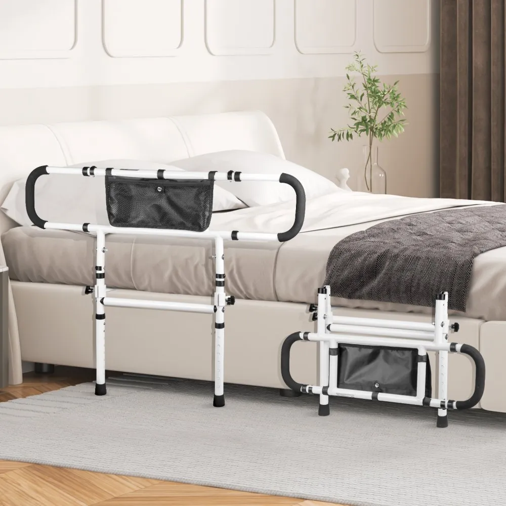 VEVOR Bed Rails for Elderly Adults, 180° Foldable Bed Assist Rails for Seniors, 204.12 kg Loading Bed Side Rails Bed Cane with 4-Level Adjustable Handle, Storage Pocket Fits King Queen Full Twin Bed