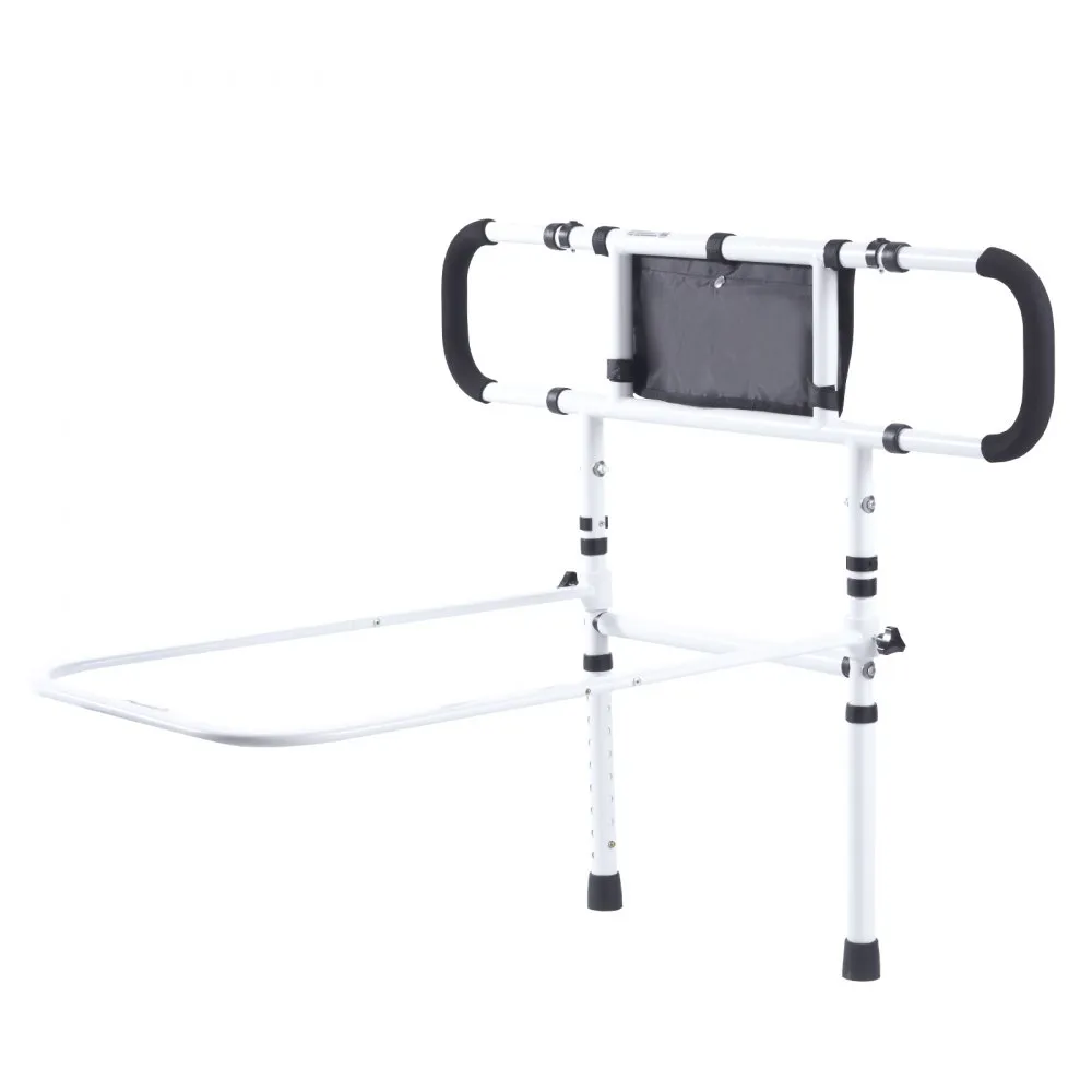 VEVOR Bed Rails for Elderly Adults, 180° Foldable Bed Assist Rails for Seniors, 204.12 kg Loading Bed Side Rails Bed Cane with 4-Level Adjustable Handle, Storage Pocket Fits King Queen Full Twin Bed
