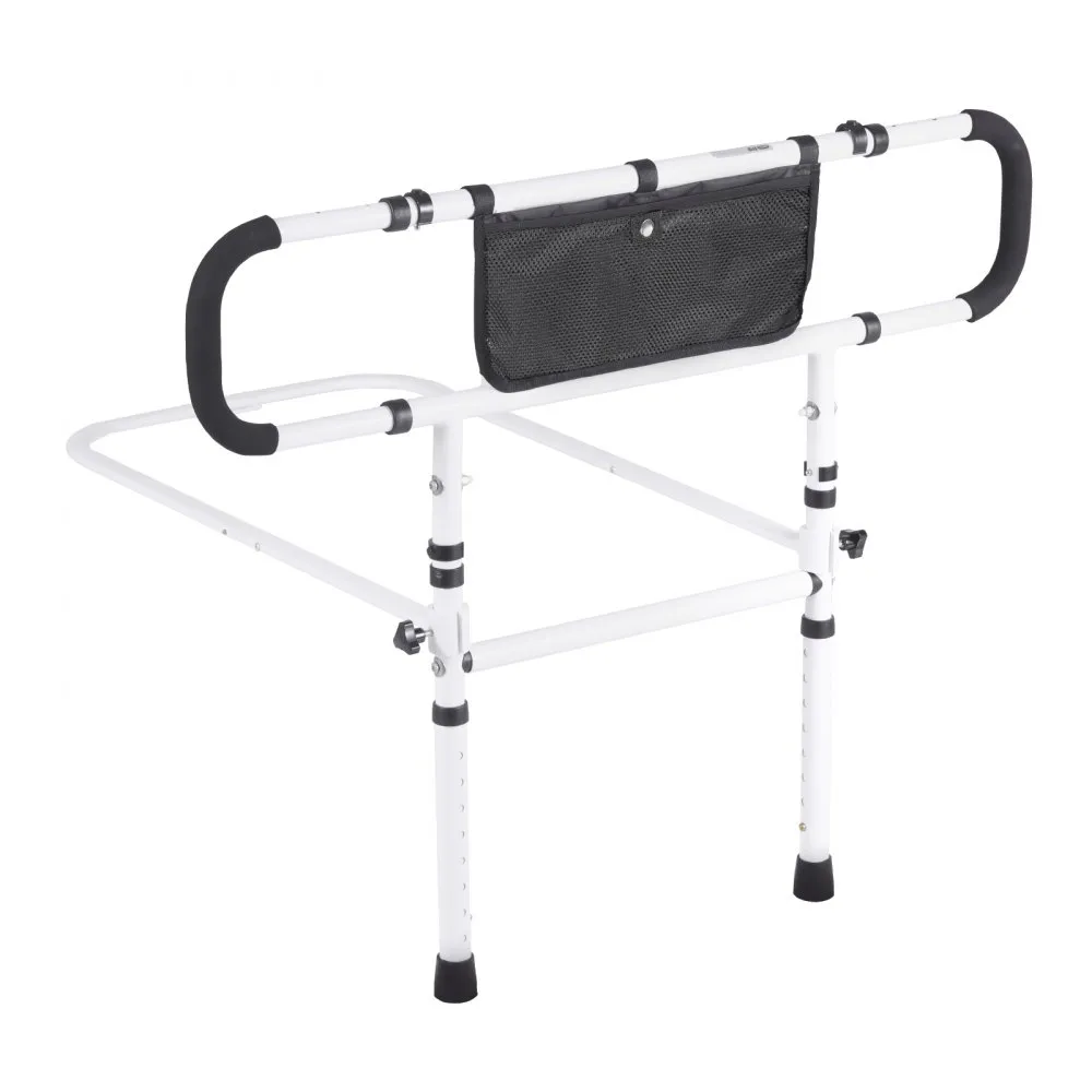 VEVOR Bed Rails for Elderly Adults, 180° Foldable Bed Assist Rails for Seniors, 204.12 kg Loading Bed Side Rails Bed Cane with 4-Level Adjustable Handle, Storage Pocket Fits King Queen Full Twin Bed