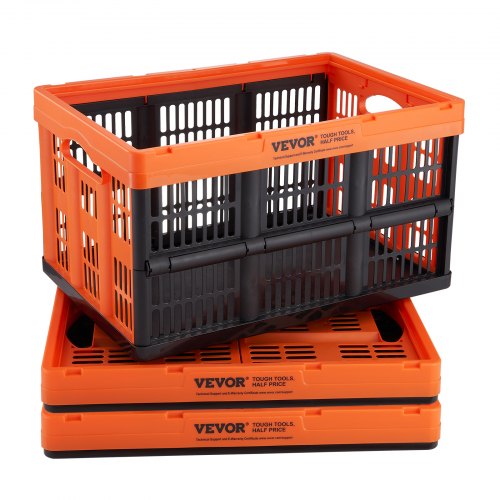 VEVOR Plastic Collapsible Storage Basket, 45L 3 Packs, Folding Stackable  Storage Containers/Bins with Handles, Large Heavy Duty Containers for  Clothes, Toys, Books, Snack, Shoes and Grocery Organizing