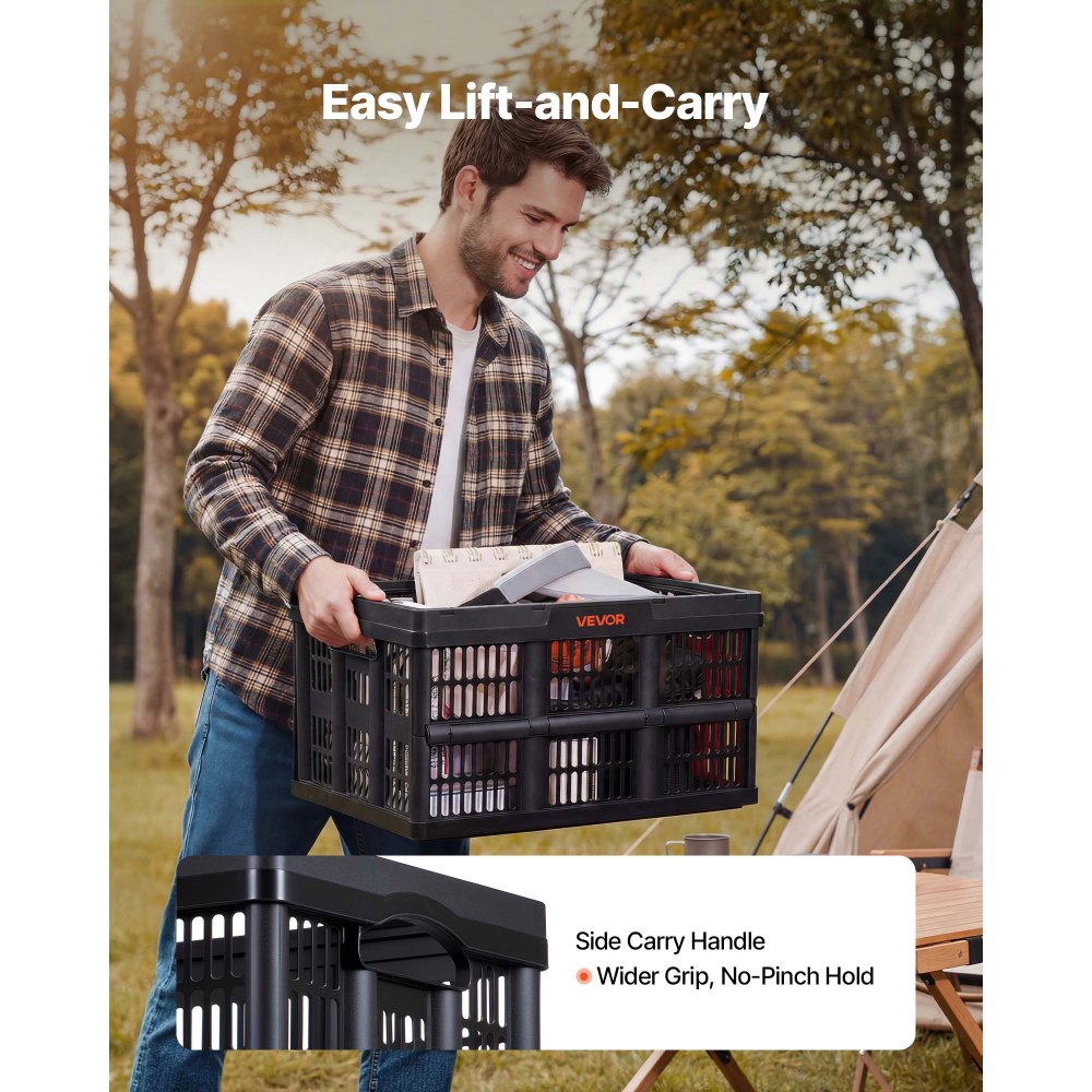 VEVOR Plastic Collapsible Storage Bins, 45L 3 Packs, Stackable Folding Storage Crates with Handles, Holds 15 kg Per Bin, Foldable Heavy Duty Containers, Space-Saving Baskets, for Home Organizing