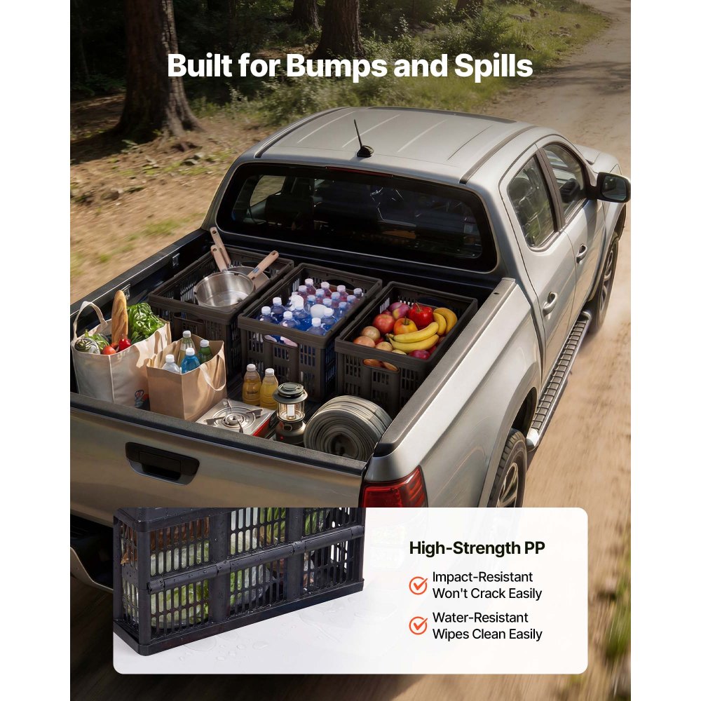 VEVOR Plastic Collapsible Storage Bins, 45L 3 Packs, Stackable Folding Storage Crates with Handles, Holds 15 kg Per Bin, Foldable Heavy Duty Containers, Space-Saving Baskets, for Home Organizing