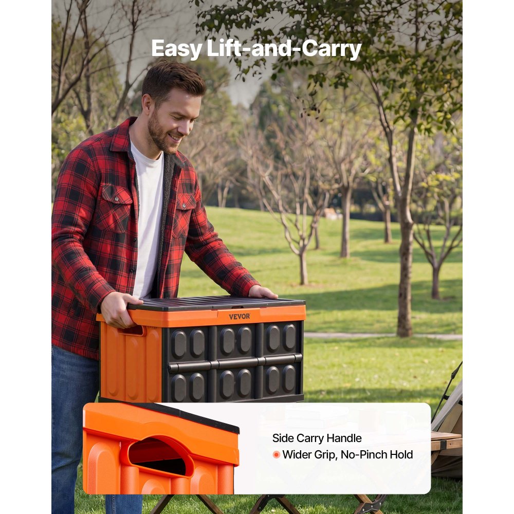 VEVOR Plastic Collapsible Storage Bins with Lids, 45L 3Packs, Stackable Folding Storage Crates with Handles, Holds 20 kg Per Bin, Heavy Duty Containers, Space-Saving Baskets, for Home Organizing