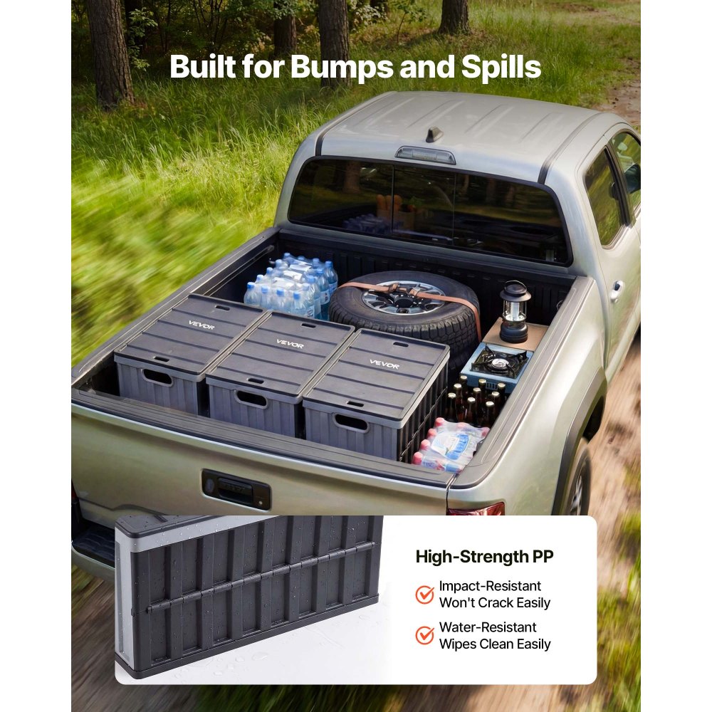 VEVOR Plastic Collapsible Storage Bins with Lids, 65L 3 Packs, Stackable Folding Storage Crates with Handles, Holds 38 kg Per Bin, Heavy Duty Containers, Space-Saving Baskets, for Home Organizing