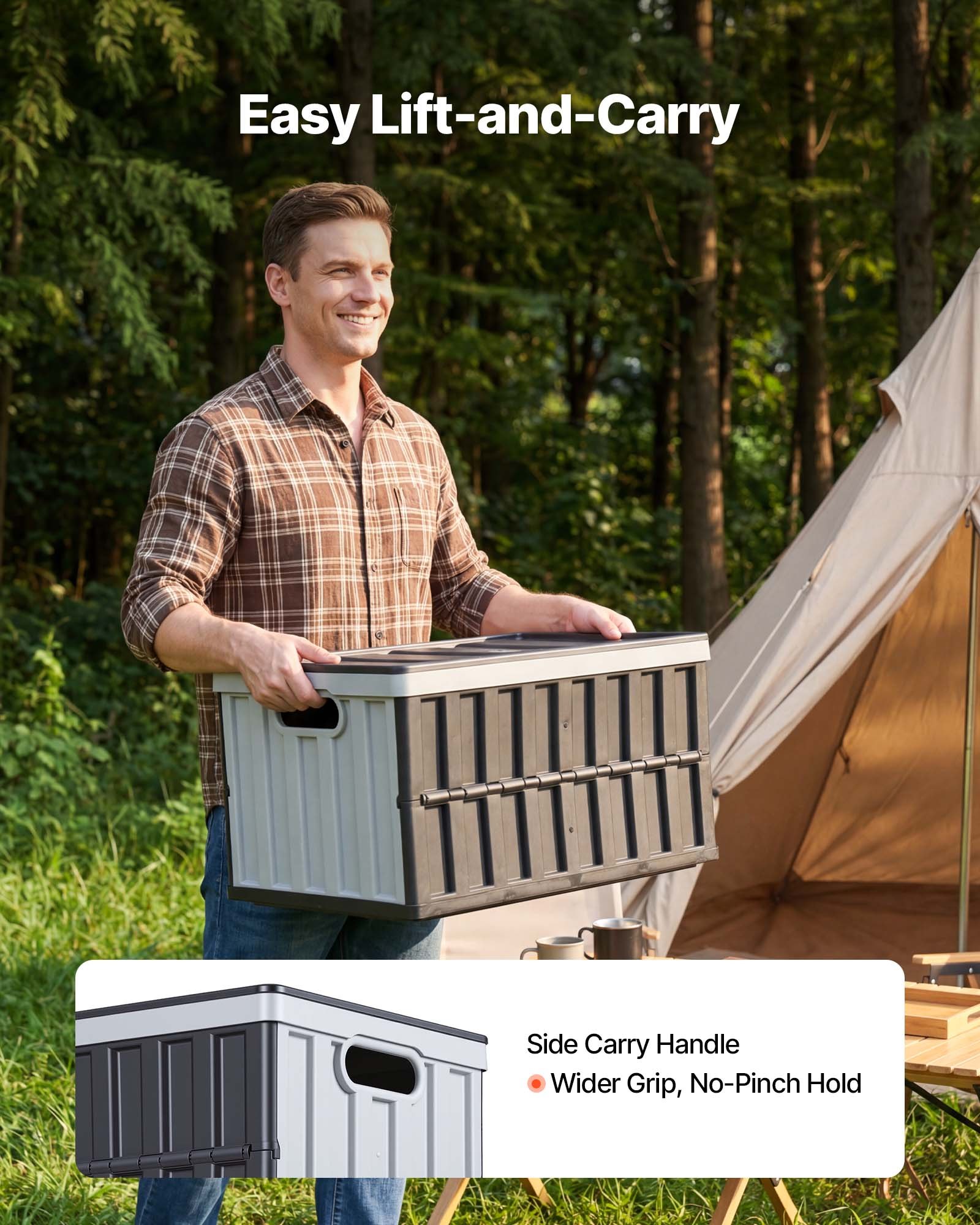 VEVOR Plastic Collapsible Storage Bins with Lids, 65L 2 Packs, Stackable Folding Storage Crates with Handles, Holds 38 kg Per Bin, Heavy Duty Containers, Space-Saving Baskets, for Home Organizing