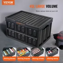 VEVOR Collapsible Storage Bins with Lids, 45L 3 Packs, Folding Plastic Stackable Utility Crates with Handles, Large Heavy Duty Containers for Clothes, Toys, Books, Snack, Shoes, and Grocery Organizing