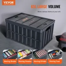 VEVOR Collapsible Storage Bins with Lids, 65L 3 Packs, Folding Plastic Stackable Utility Crates with Handles, Large Heavy Duty Containers for Clothes, Toys, Books, Snack, Shoes, and Grocery Organizing