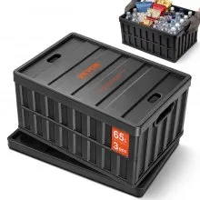 VEVOR Collapsible Storage Bins with Lids, 65L 3 Packs, Folding Plastic Stackable Utility Crates with Handles, Large Heavy Duty Containers for Clothes, Toys, Books, Snack, Shoes, and Grocery Organizing