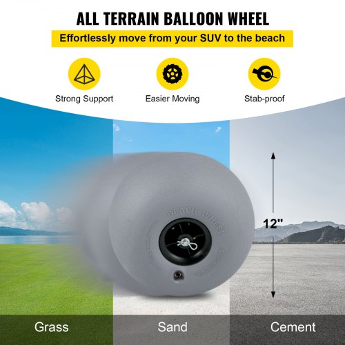 VEVOR Beach Wonder Wheeler, 12" All-Terrain Balloon Wheels, 350 lbs Beach Cart for Sand, Beach Buggy w/ Flip Flop Holder, Storage Bag, 2 Beach Chair Holders, Orange