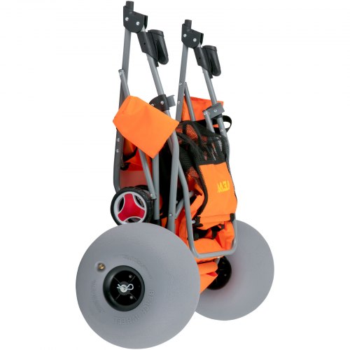 VEVOR Beach Wonder Wheeler, 12" All-Terrain Balloon Wheels, 350 lbs Beach Cart for Sand, Beach Buggy w/ Flip Flop Holder, Storage Bag, 2 Beach Chair Holders, Orange