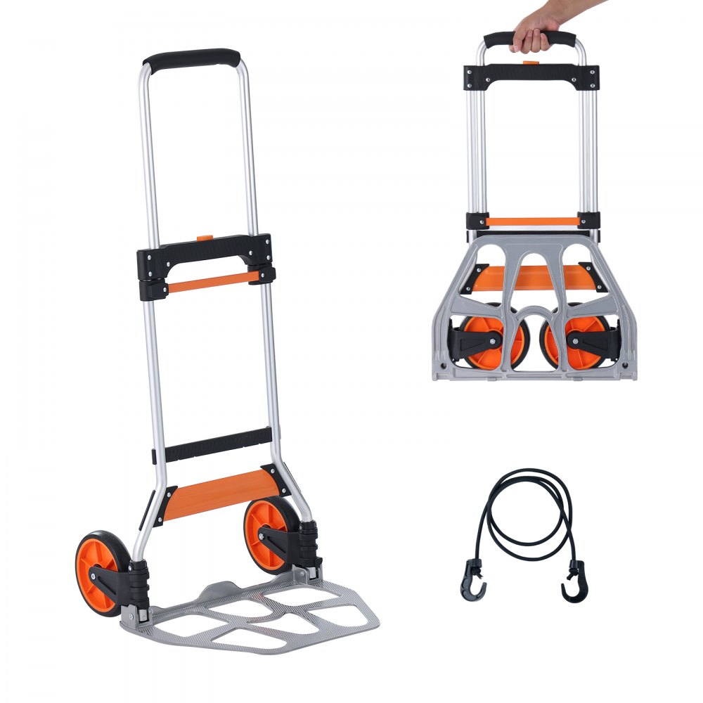 VEVOR Folding Hand Truck, 275 lbs Load Capacity, Aluminum Portable Cart, Convertible Hand Truck and Dolly with Telescoping Handle and PP+TPR Wheels, Ultra Lightweight Super Strong for Moving Warehouse