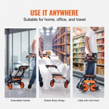 VEVOR Folding Hand Truck, 140 kg Load Capacity, Aluminum Portable Cart, Convertible Hand Truck and Dolly with Telescoping Handle and PP+TPR Wheels, Ultra Lightweight Super Strong for Moving Warehouse