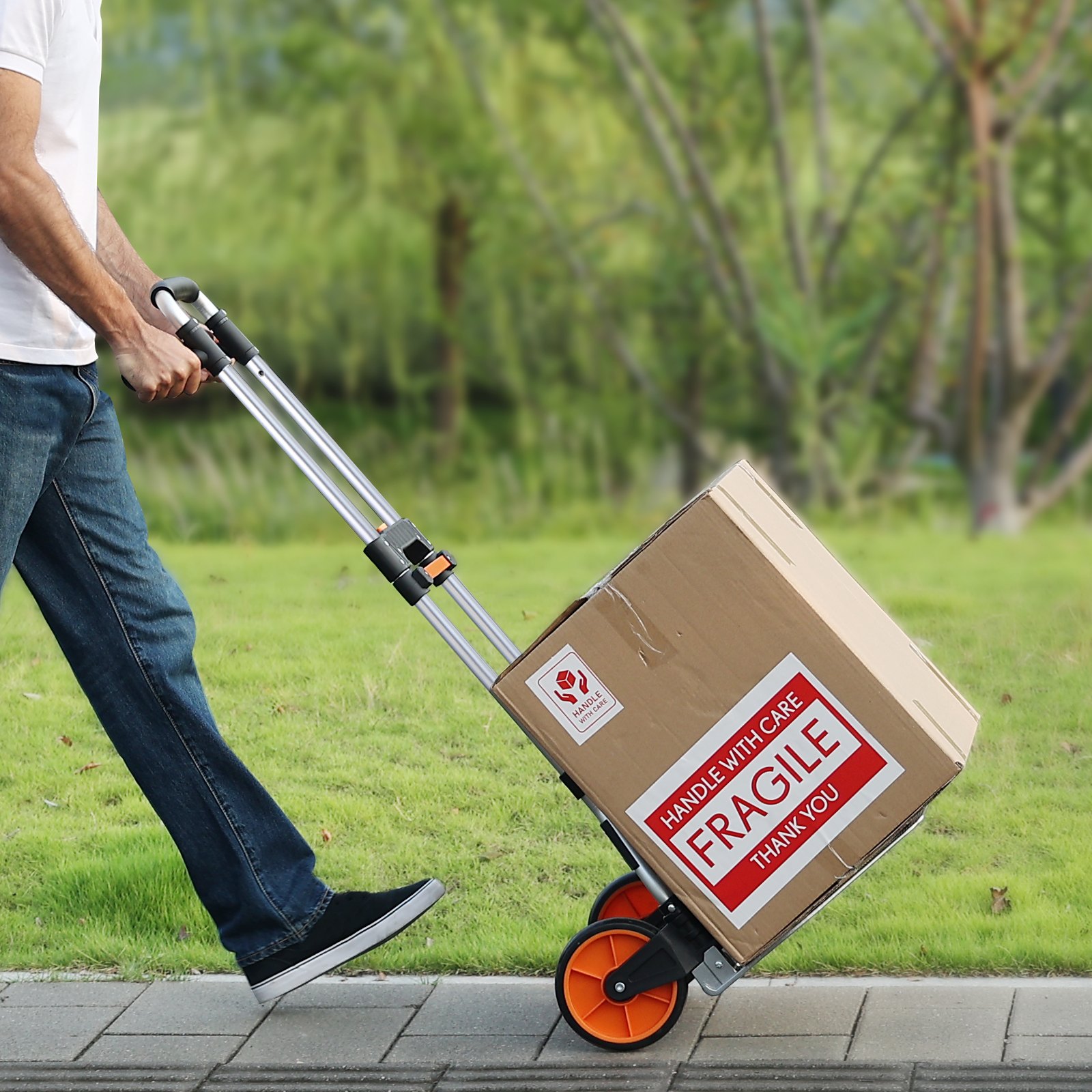 VEVOR Folding Hand Truck, 140 kg Load Capacity, Aluminum Portable Cart, Convertible Hand Truck and Dolly with Telescoping Handle and PP+TPR Wheels, Ultra Lightweight Super Strong for Moving Warehouse