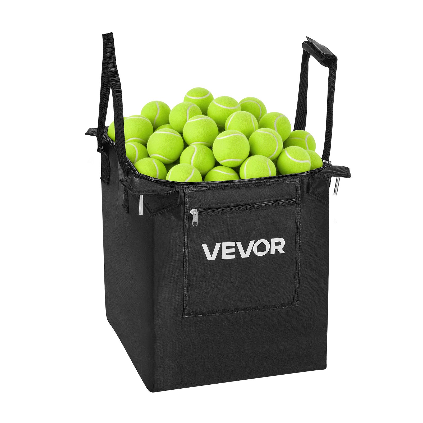 VEVOR Tennis Ball Hopper, Holds 200 Tennis Balls, Foldable Pickleball Basket Cart with Wheels for Easy Pick Up, Stainless Steel Portable Pickleball Cart Caddy with Storage Bag, for Training Teaching