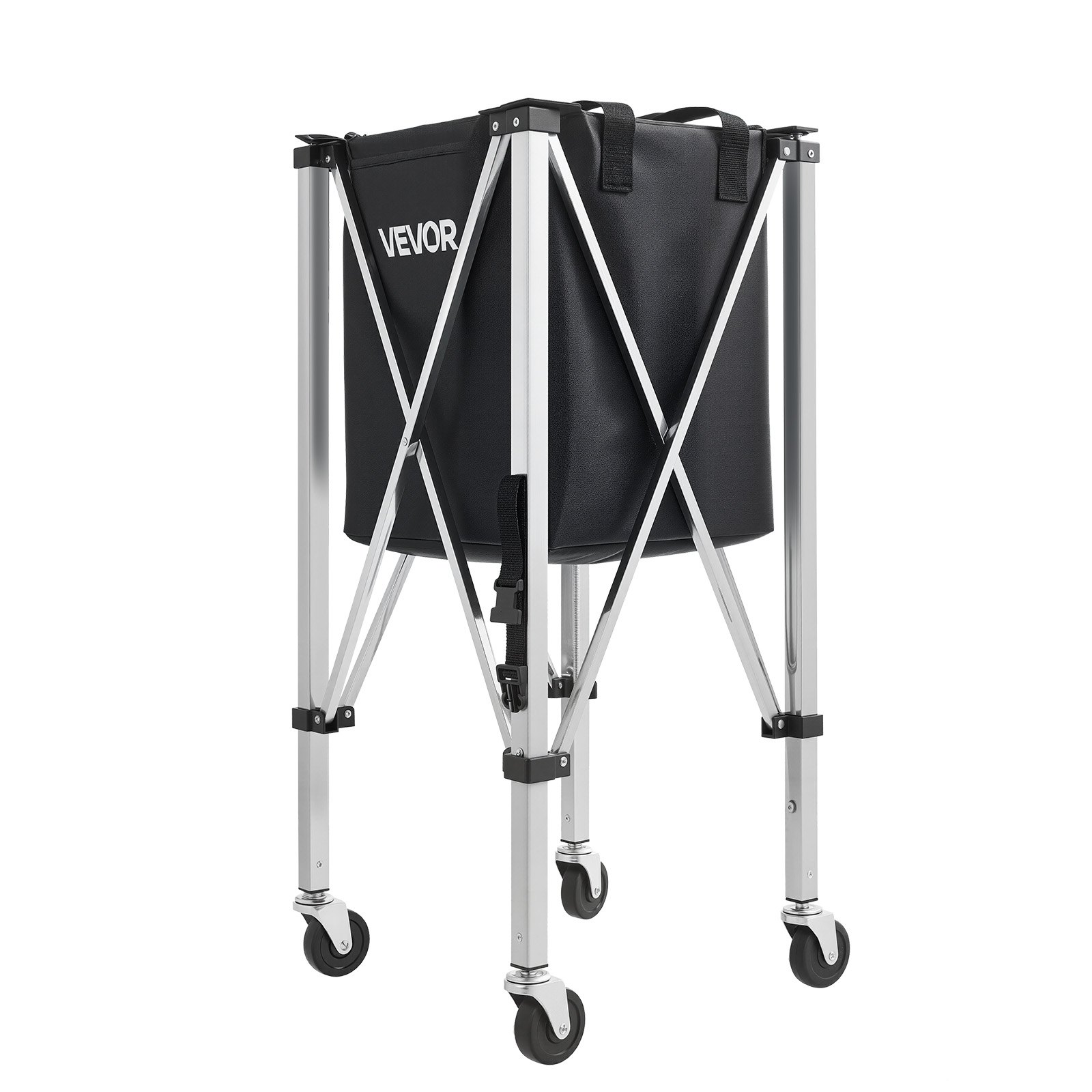 VEVOR Tennis Ball Hopper, Holds 200 Tennis Balls, Foldable Pickleball Basket Cart with Wheels for Easy Pick Up, Stainless Steel Portable Pickleball Cart Caddy with Storage Bag, for Training Teaching